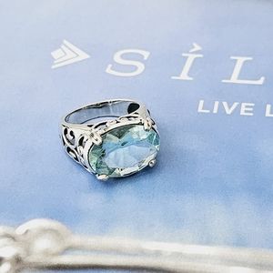Silpada Sterling Silver 'Blue Cove' Aqua Glass Ring R2387 Size 9.25